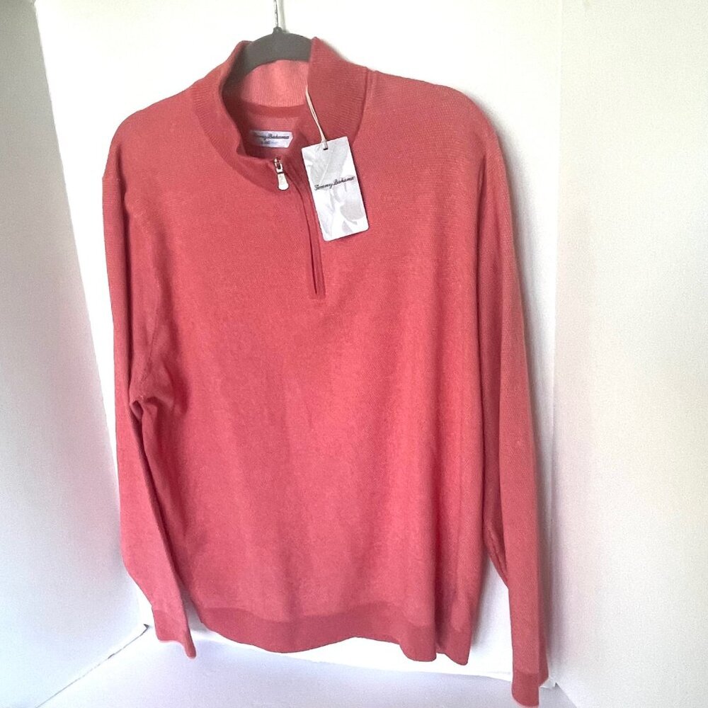 Tommy Bahama Men’s XL Half Zip Coolside IslandZone Coral Sweater - Picture 3 of 5